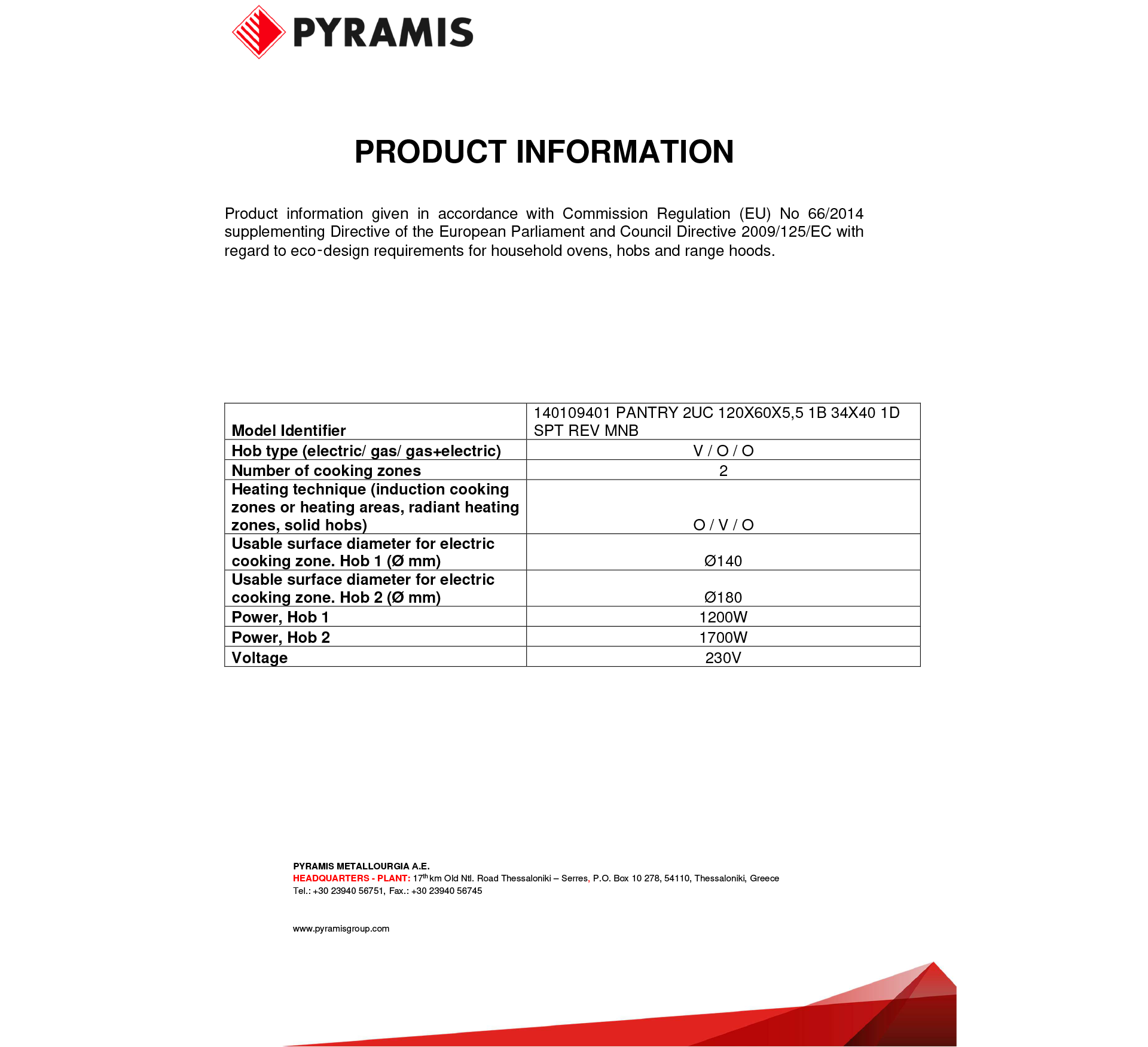 Pyramis PANTRY (120X60) 1B 1D SPARTA WITH 2 UNEQUAL CERAMIC HOBS_L