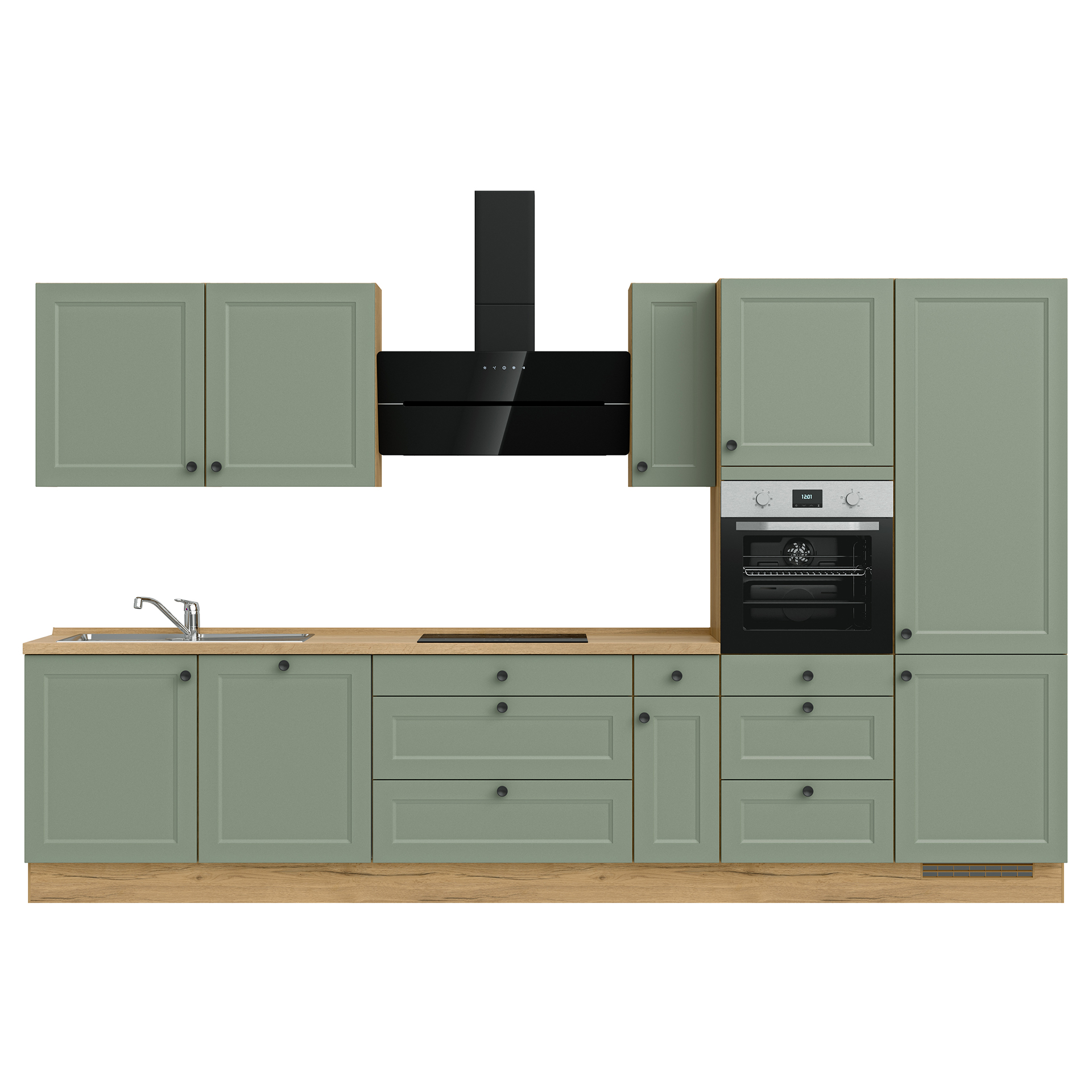 Nobilia Küchenzeile in Schilf Lacklaminat & Arbeitsplatte Eiche Sierra Nb.