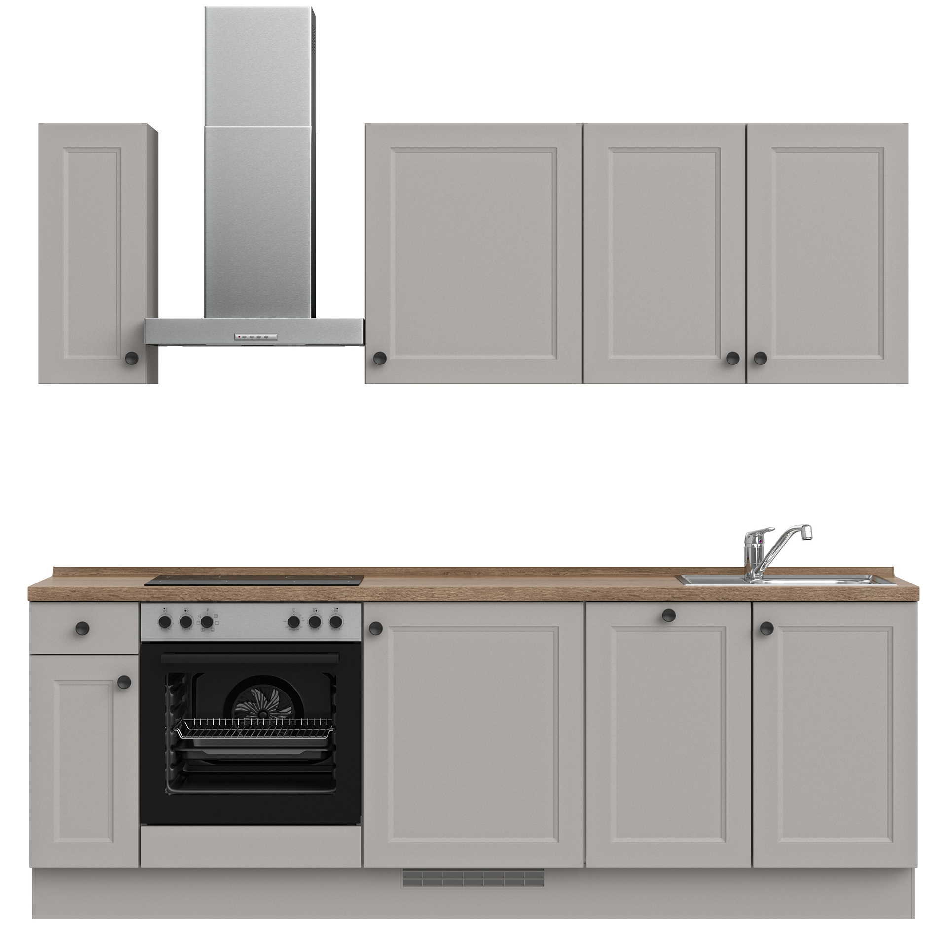 Nobilia Küchenzeile in Steingrau Lacklaminat & Arbeitsplattendekor in Eiche Havanna Nb.