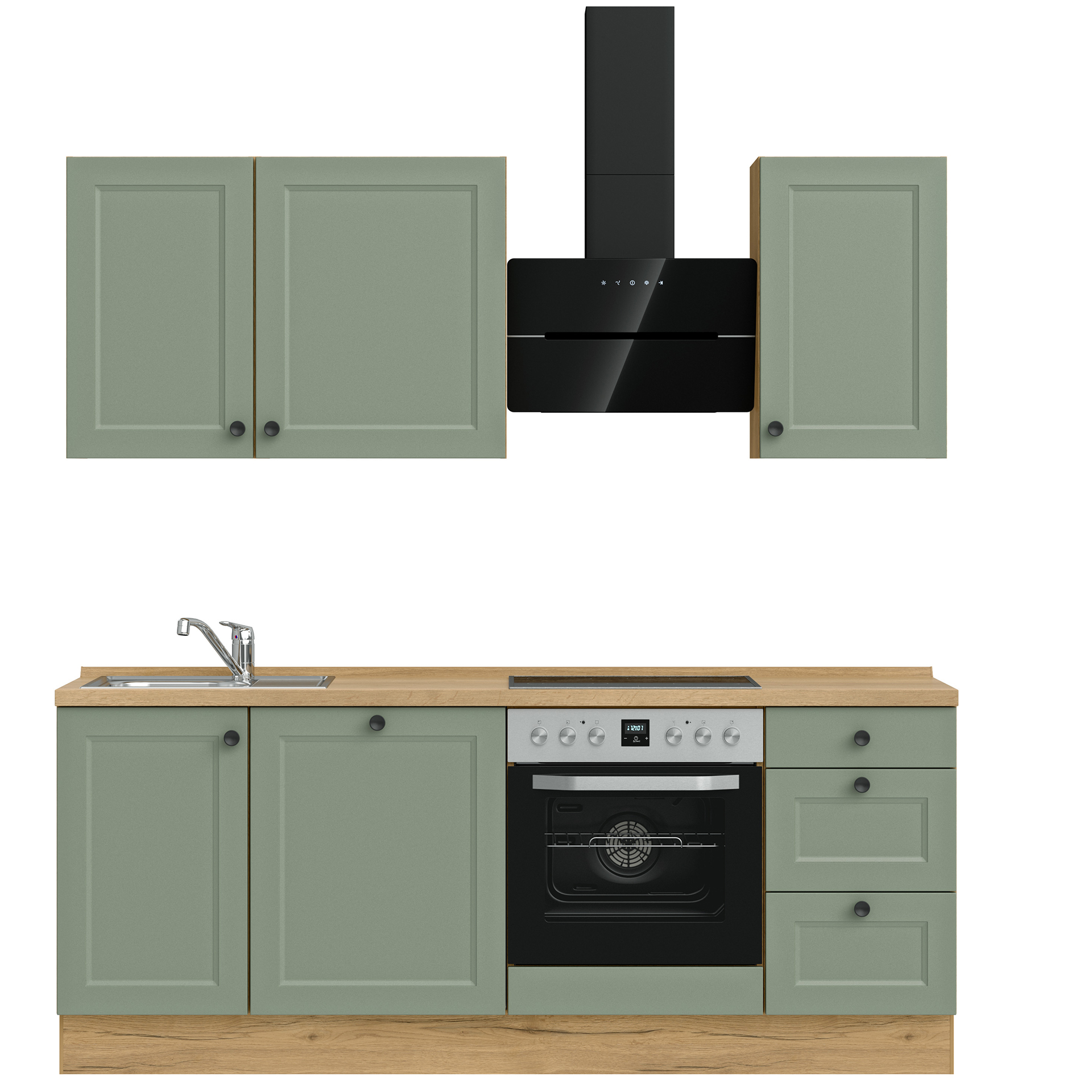 Nobilia Küchenzeile in Schilf Lacklaminat & Arbeitsplatte Eiche Sierra Nb.