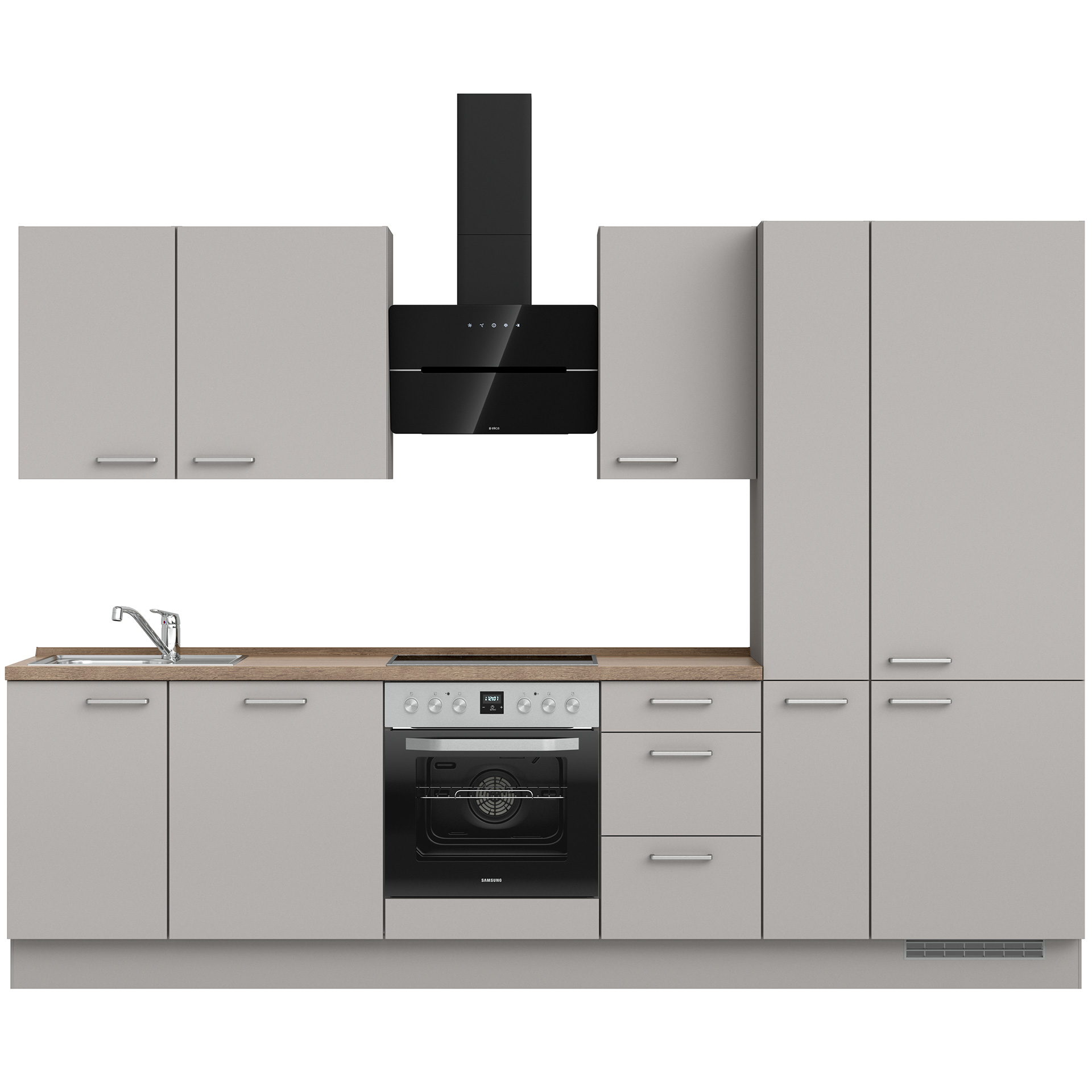 Küchenzeile in Steingrau Supermatt & Arbeitsplatte Eiche Havanna Nb.