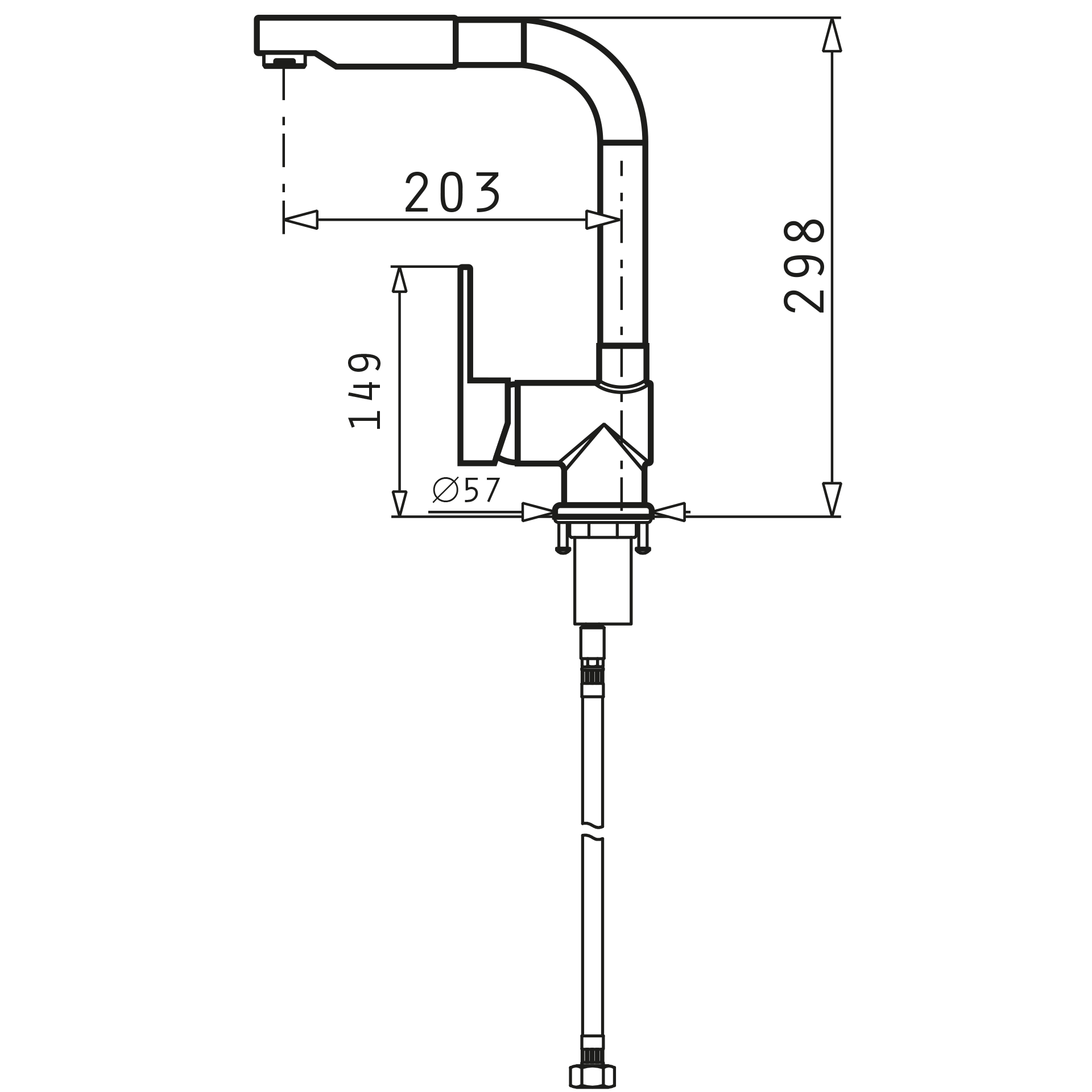 Pyramis Armatur Aladia mit Schlauchbrause Skizze Maße