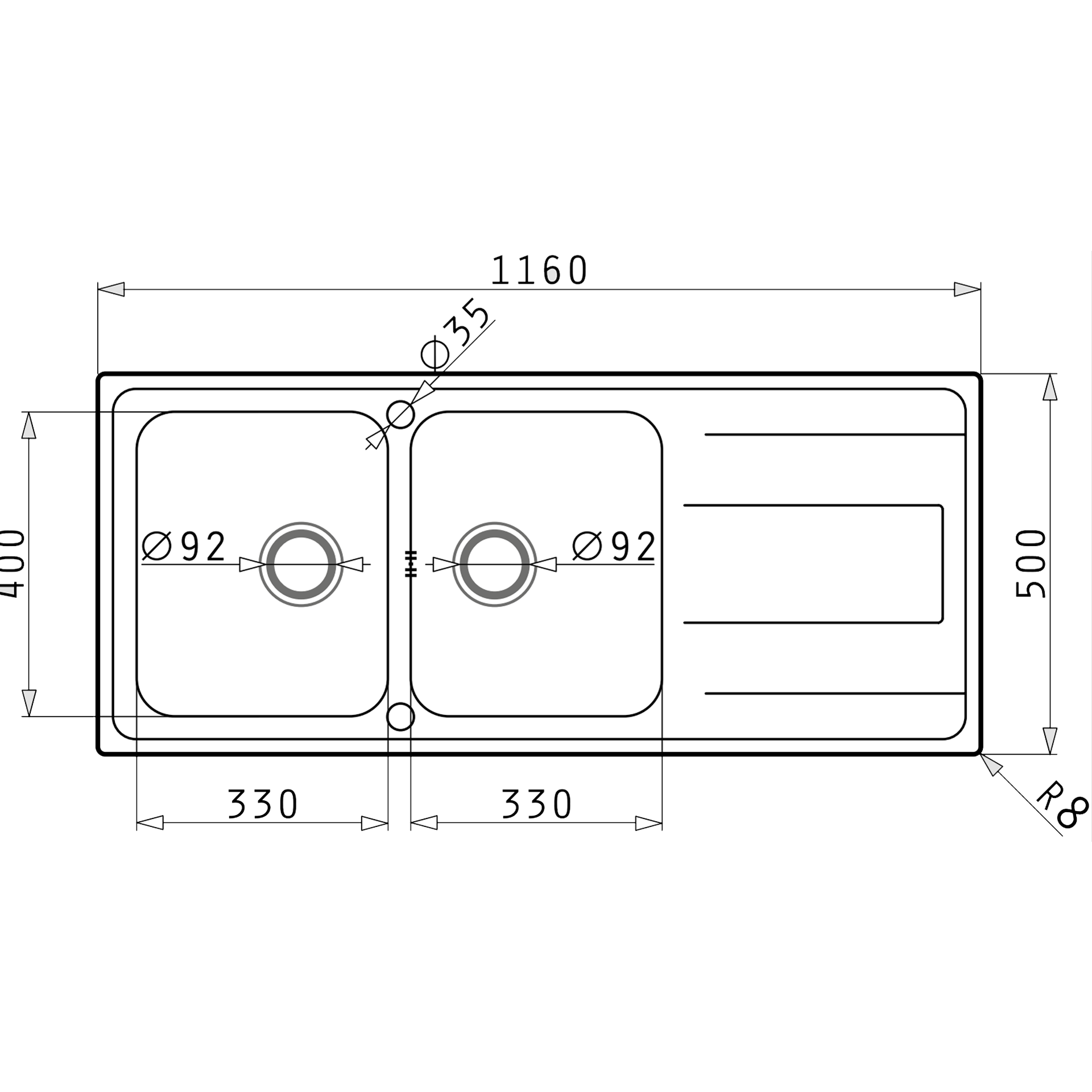 Pyramis ALEA (116×50) 2B 1D Skizze Maße