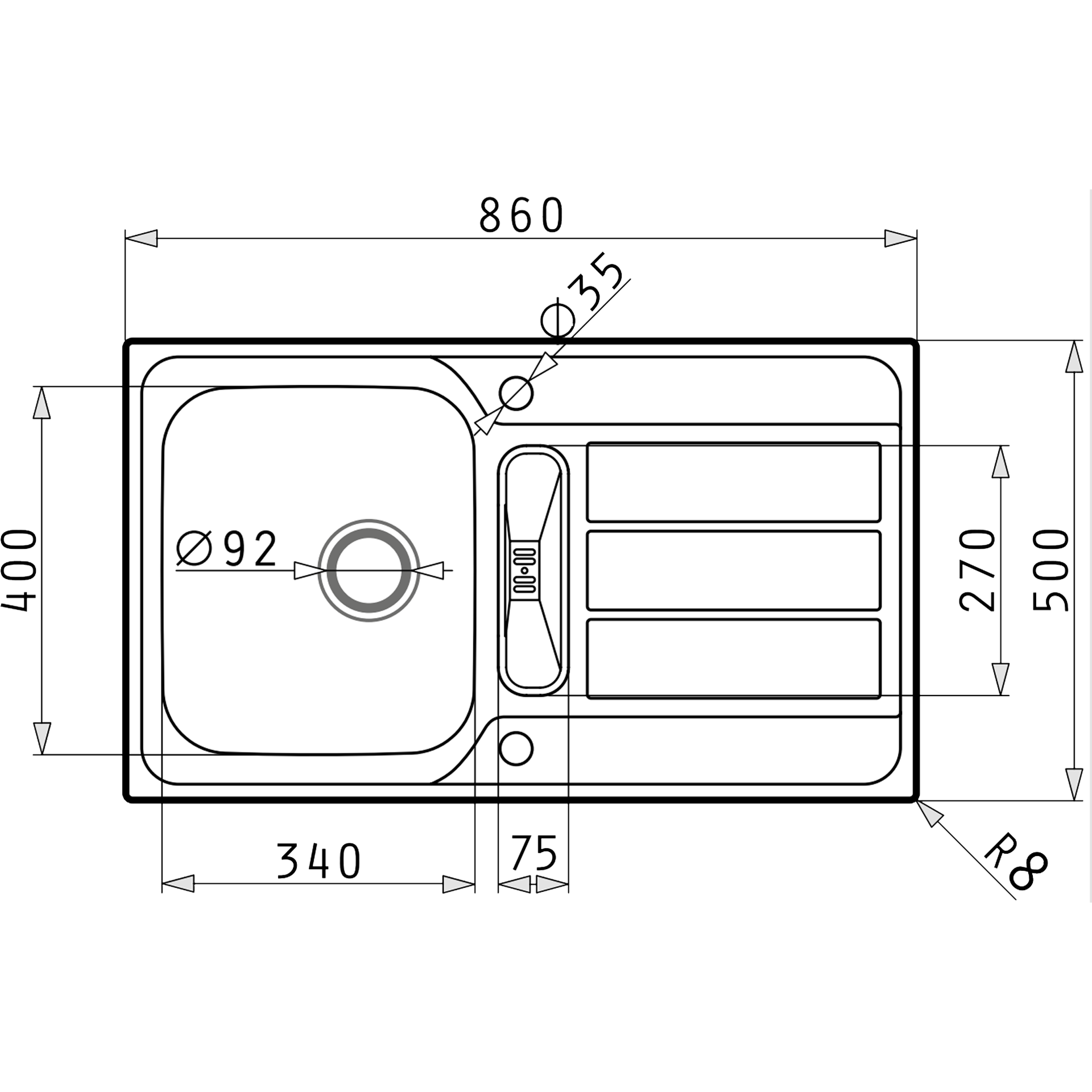 Pyramis ATHENA EXTRA (86×50) 1 1/4B 1D Skizze Einbau