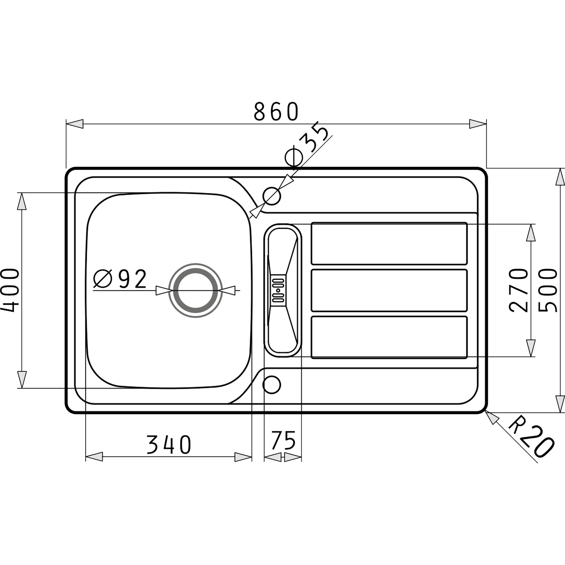 Pyramis ATHENA EXTRA (86×50) 1 1/4B 1D FB Skizze Maße Flächenbündig