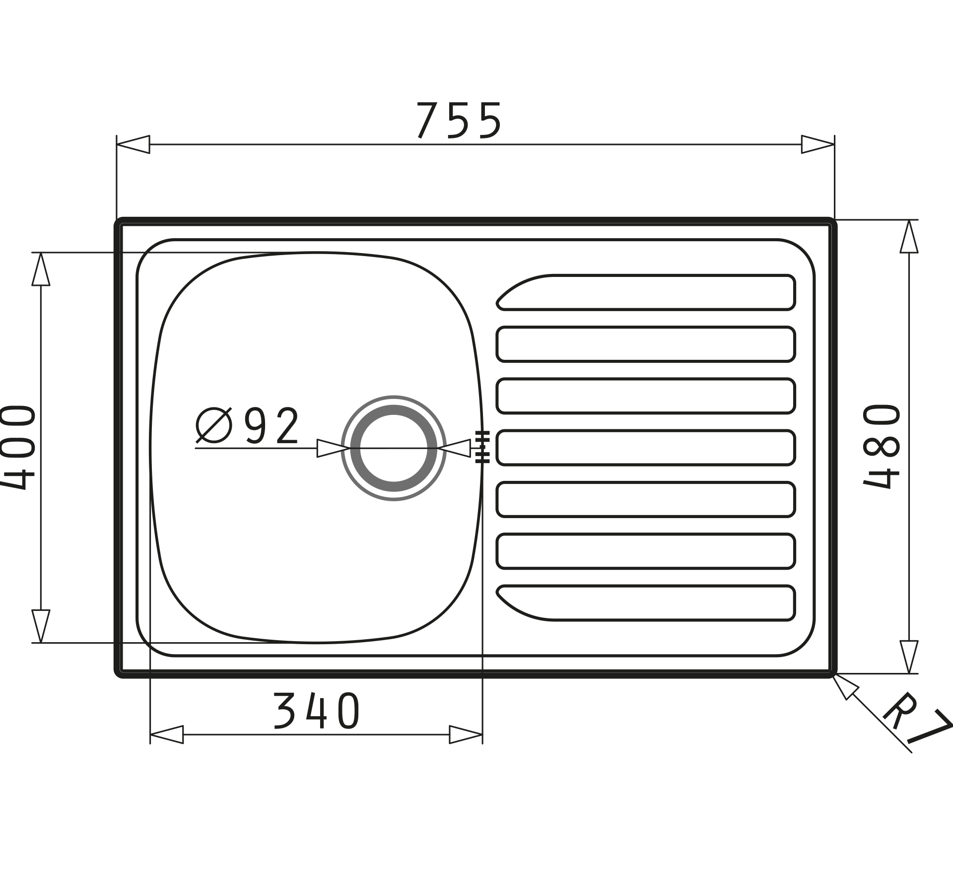 Pyramis CRETA (75,5×48) 1B 1D FLAT Skizze Maße