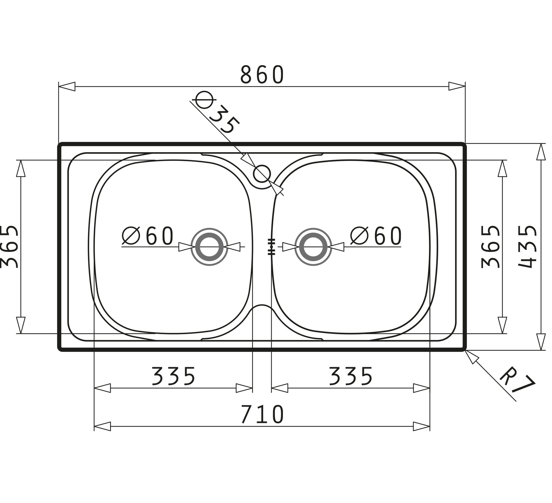 Pyramis E33/33 (86×43,5) Skizze Maße