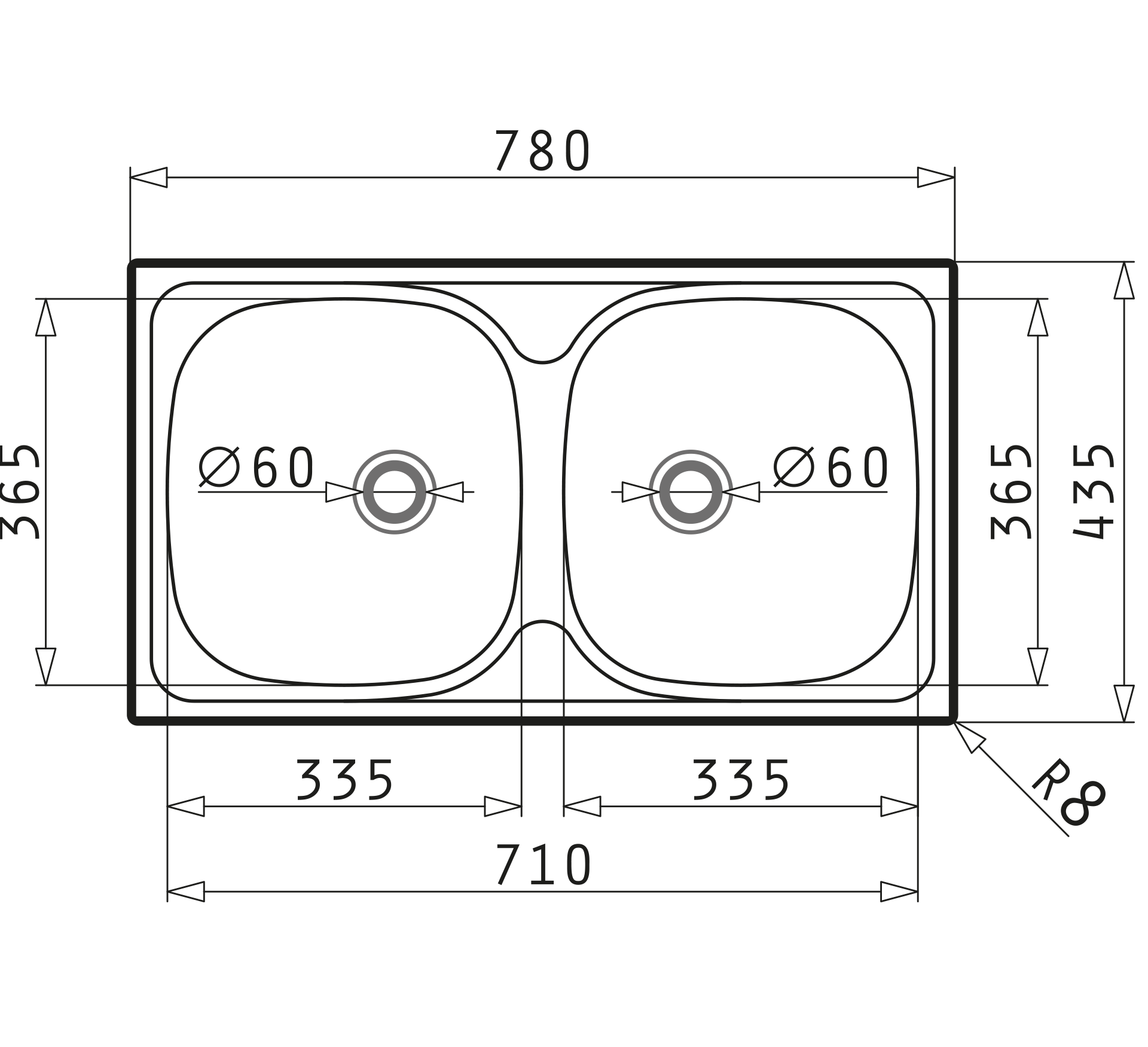 Pyramis E78 (78×43,5) Skizze Maße