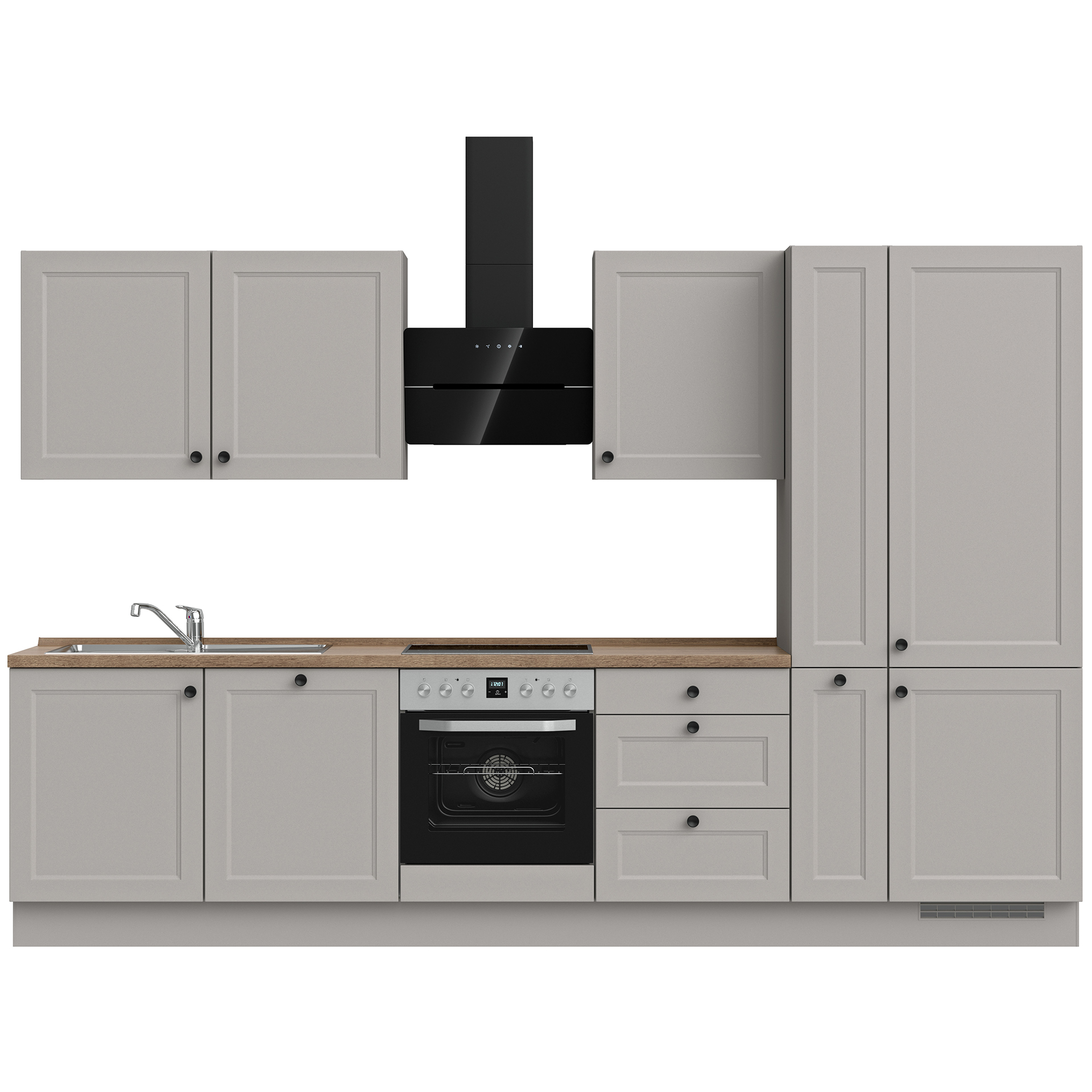 Nobilia Küchenzeile in Steingrau Lacklaminat & Arbeitsplatte Eiche Havanna Nb.