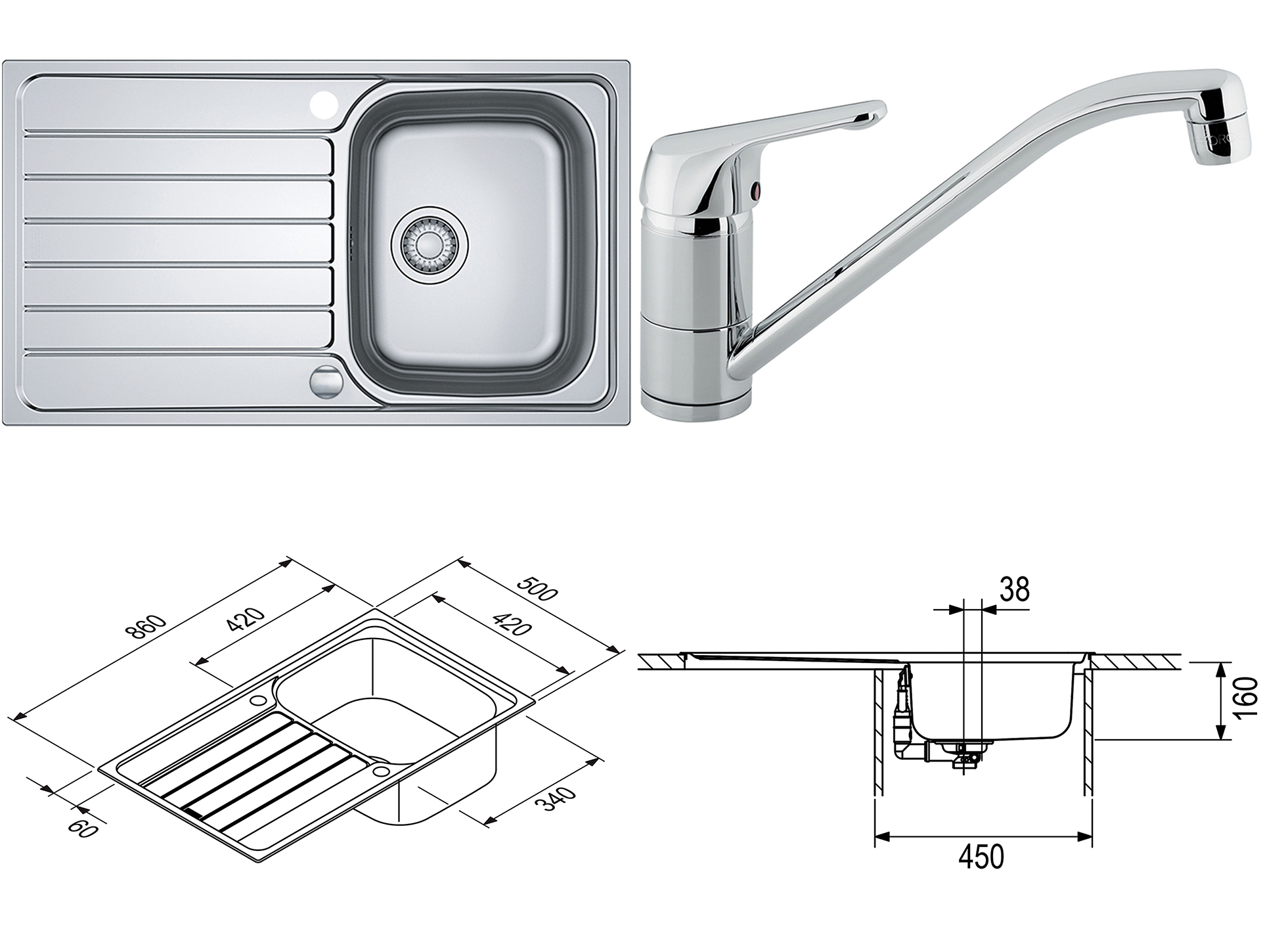 Spark Einbauspüle & Blue Hochdruck-Mischbatterie