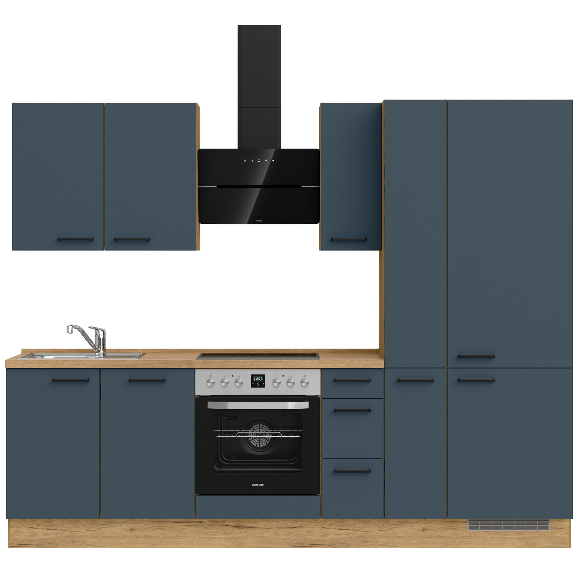 Nobilia Küchenzeile in Lacklaminat 966 Fjordblau ultrmatt & APL Eiche Sierra Nachbildung