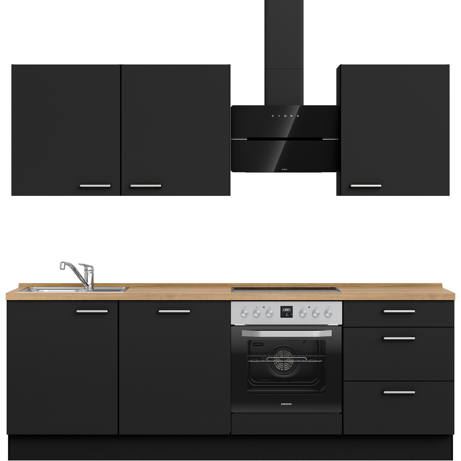 Nobilia Küchenzeile in Frontfarbe 340 Lacklaminat Schwarz supermatt