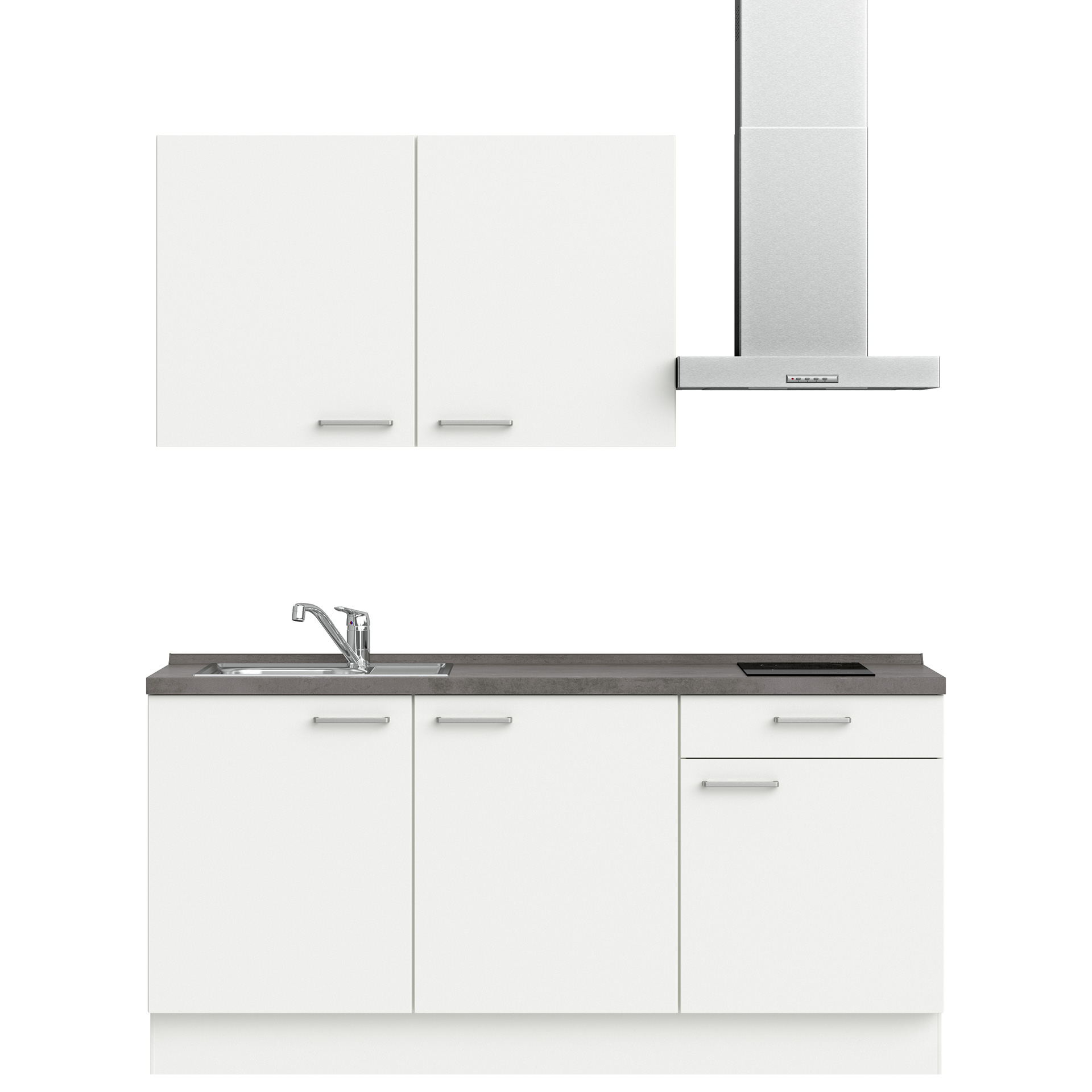 Nobilia Elements Küchenzeile 180 cm in 332 Lacklaminat Alpinweiß supermatt 317 Touch mit Arbeitsplatte in 354 Beton Nb.