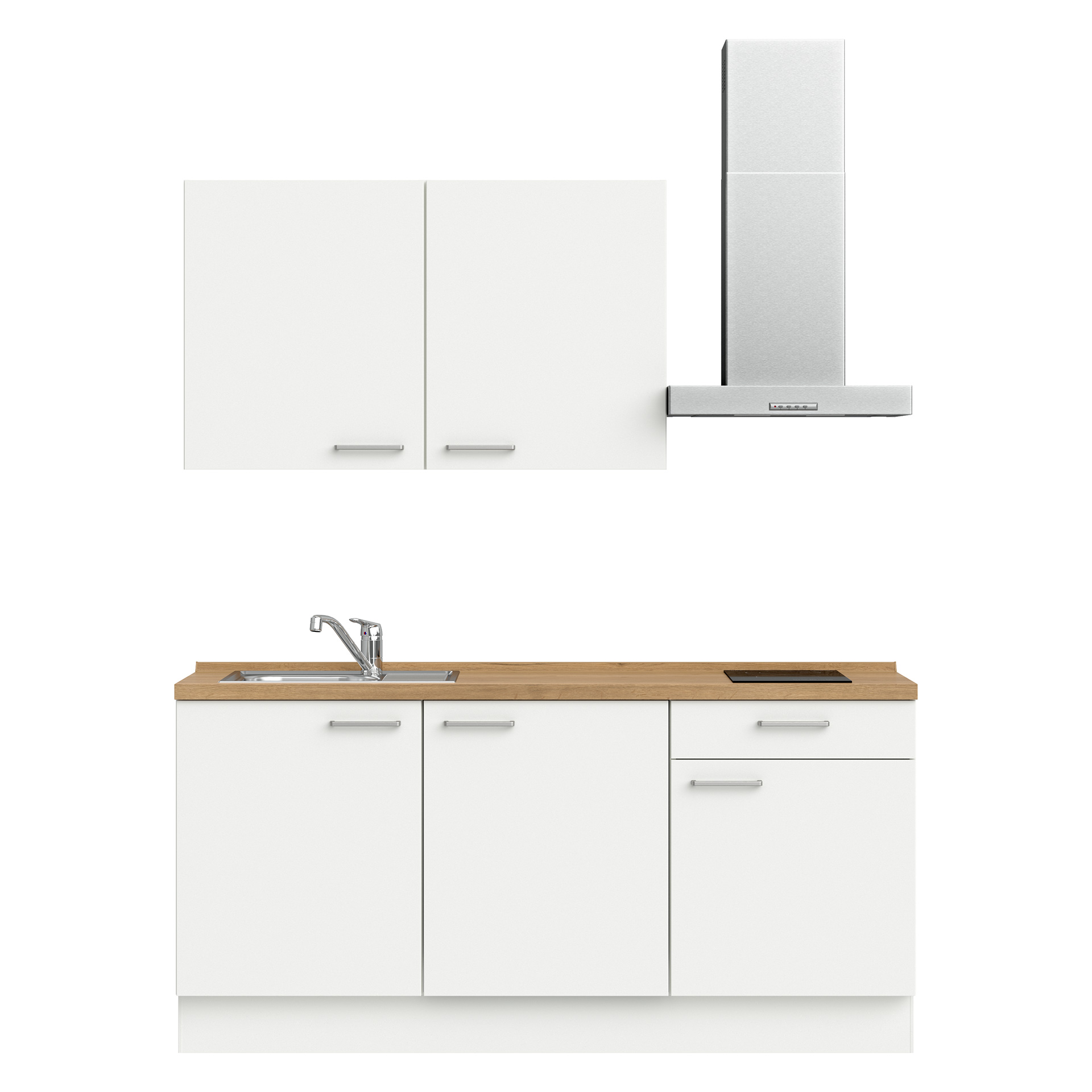 Nobilia Elements Küchenzeile 180 cm in 332 Lacklaminat Alpinweiß supermatt 317 Touch mit Arbeitsplatte in 198 Eiche Sierra Nb.