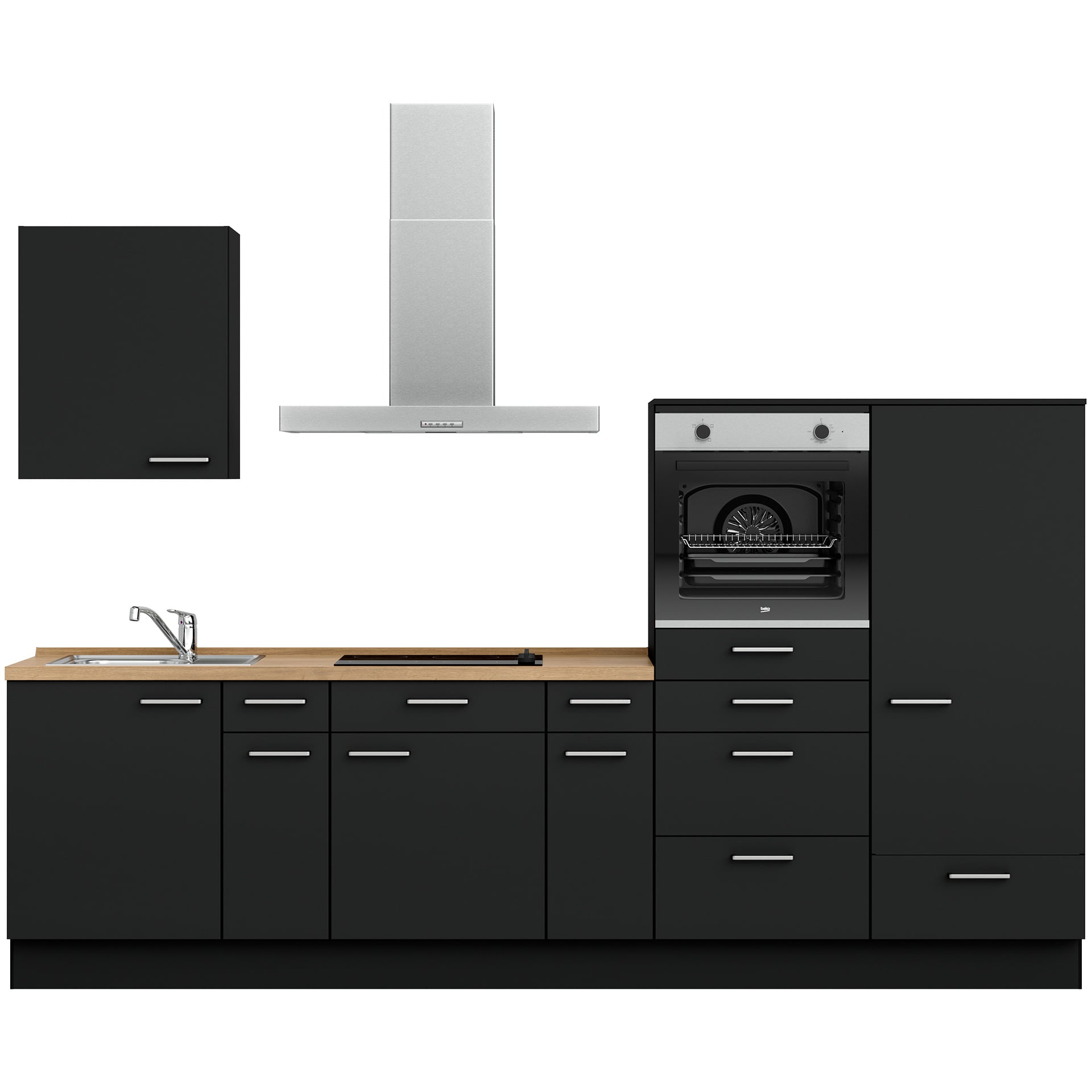 Nobilia Küchenzeile 360 cm in Schwarz Supermatt & Arbeitsplatte Eiche Sierra Nb.