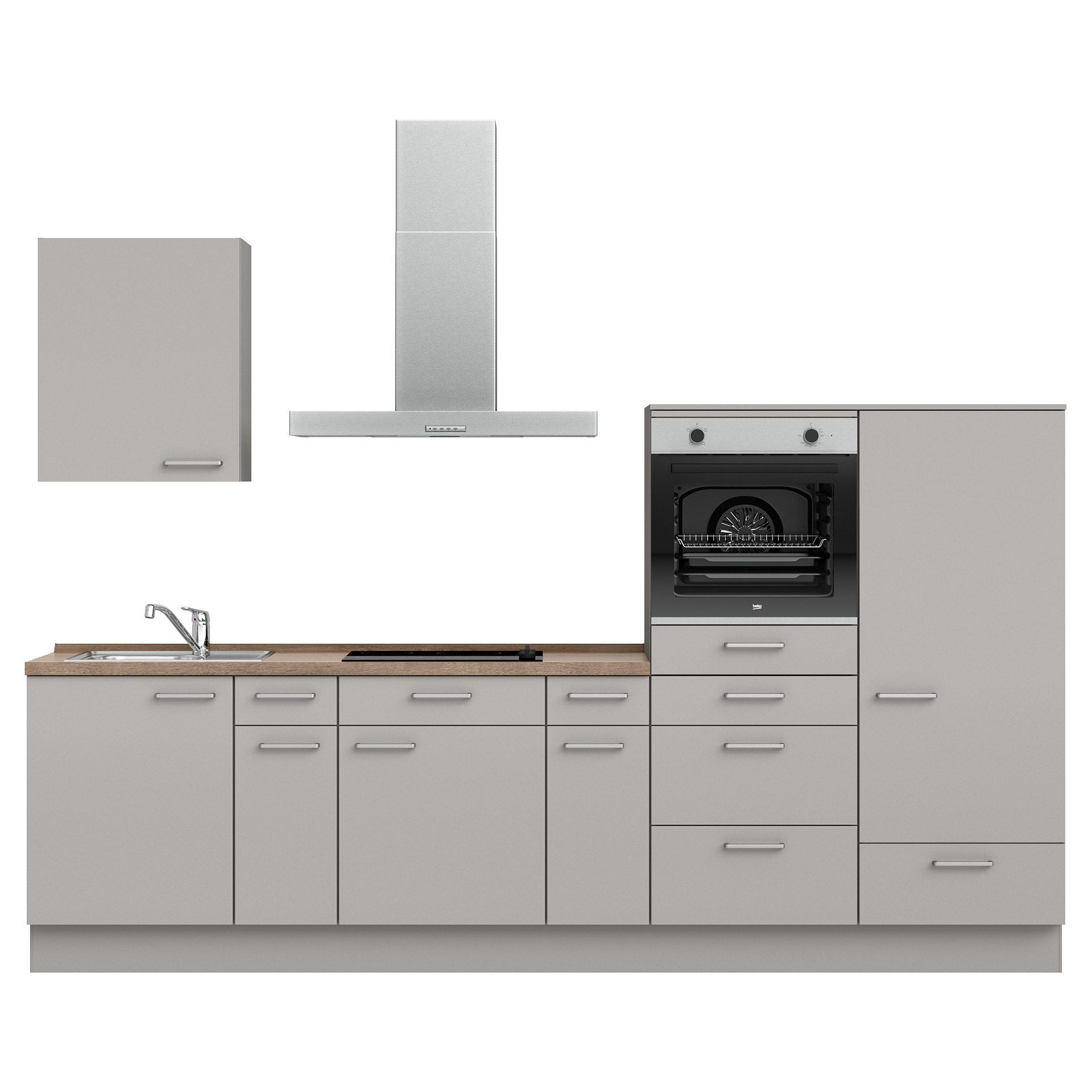 Nobilia Küchenzeile 360 cm in Steingrau Supermatt & Arbeitsplatte Eiche Havanna Nb.