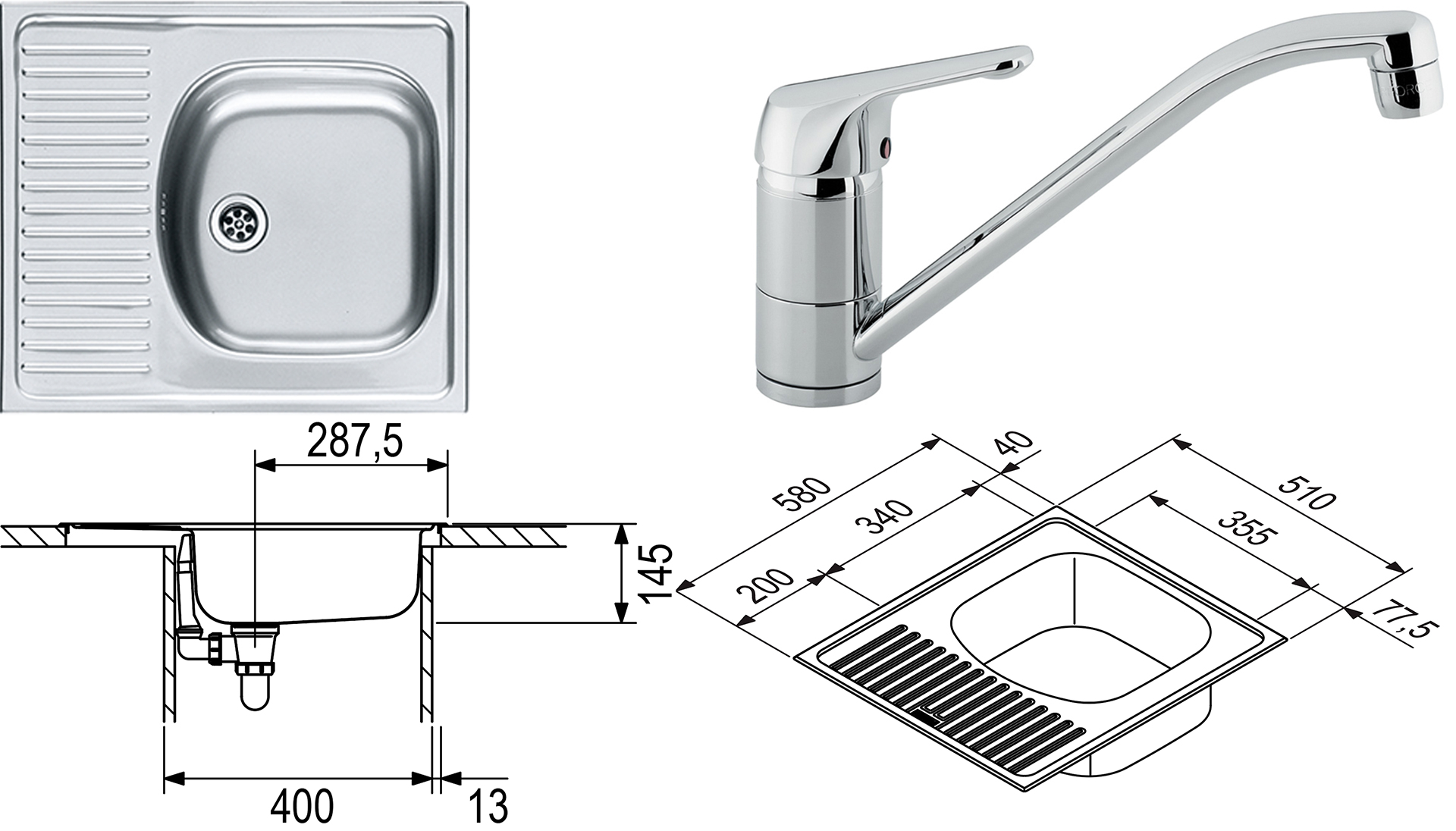 SPARK Edelstahl-Einbauspüle & Blue Mischbatterie