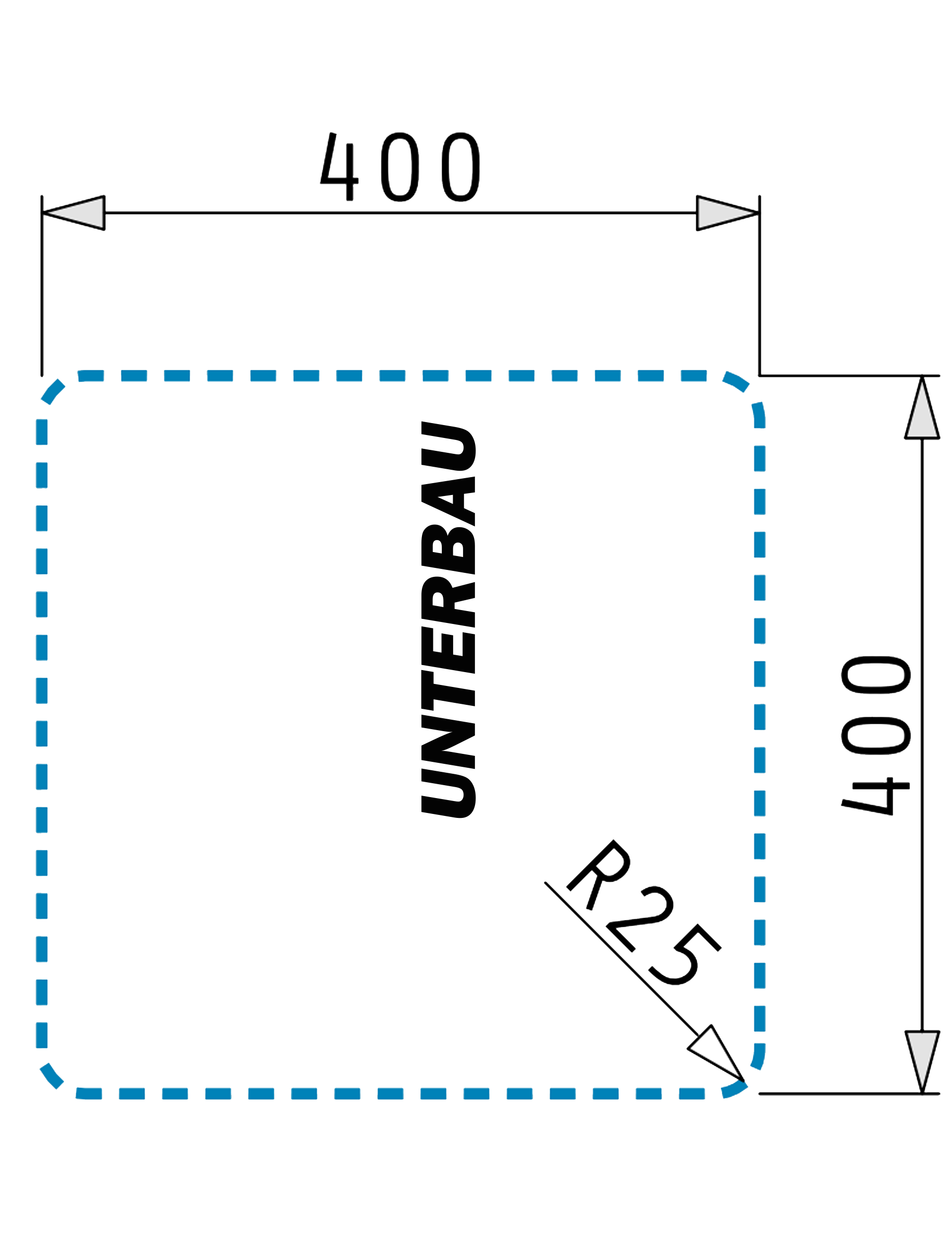 Pyramis LUME (40×40) 1B Skizze Maße Einbau