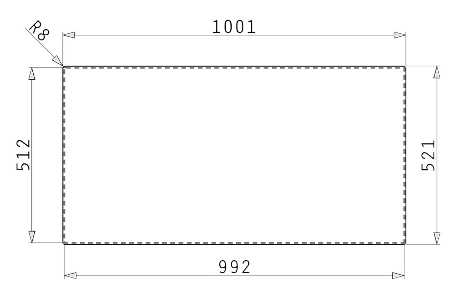 Skizze Flächenbündiger Einbau für Pyramis OLYNTHOS (100×52) 1B 1D RH
