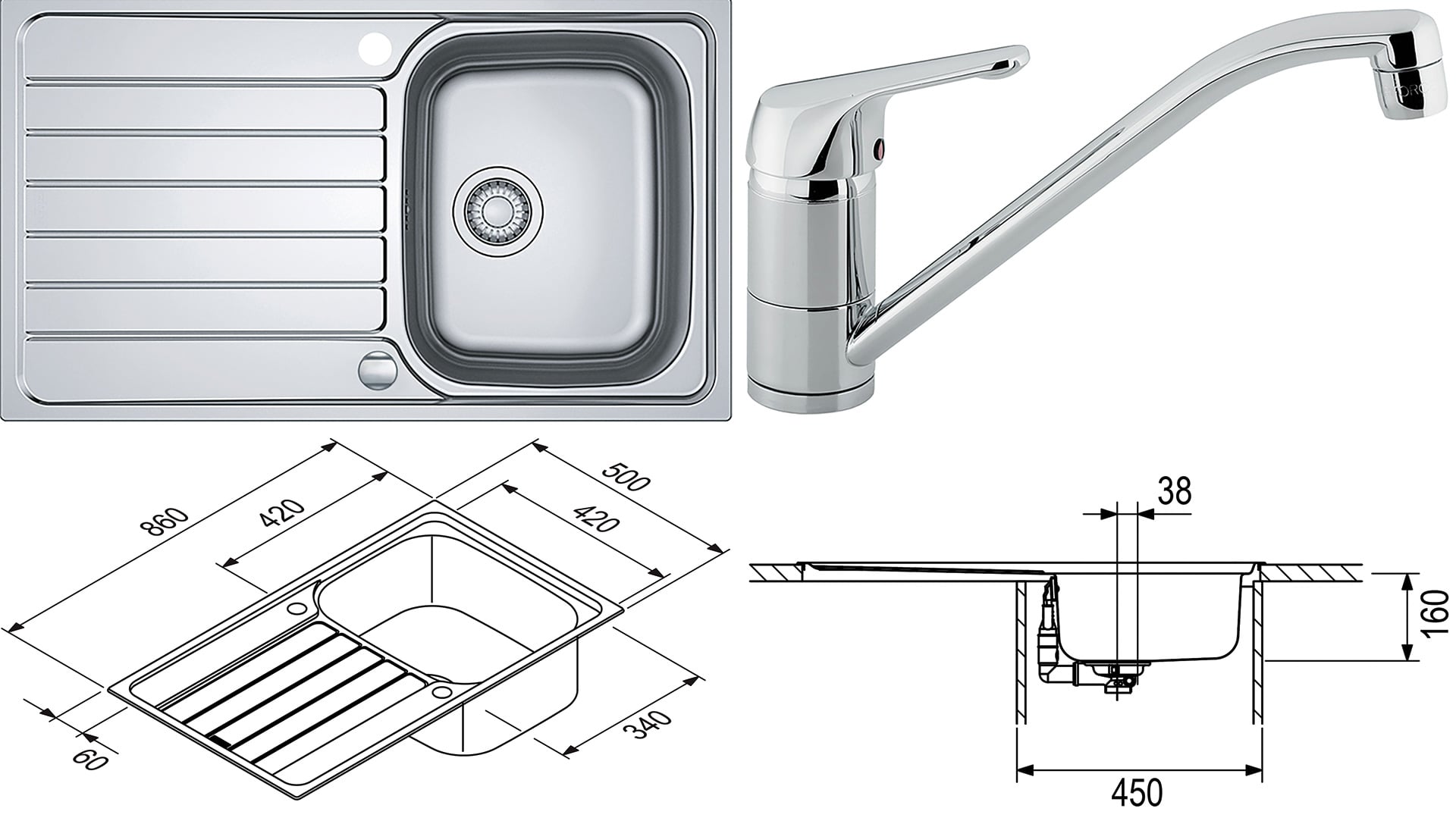 Spark Einbauspüle & Blue Hochdruck-Mischbatterie