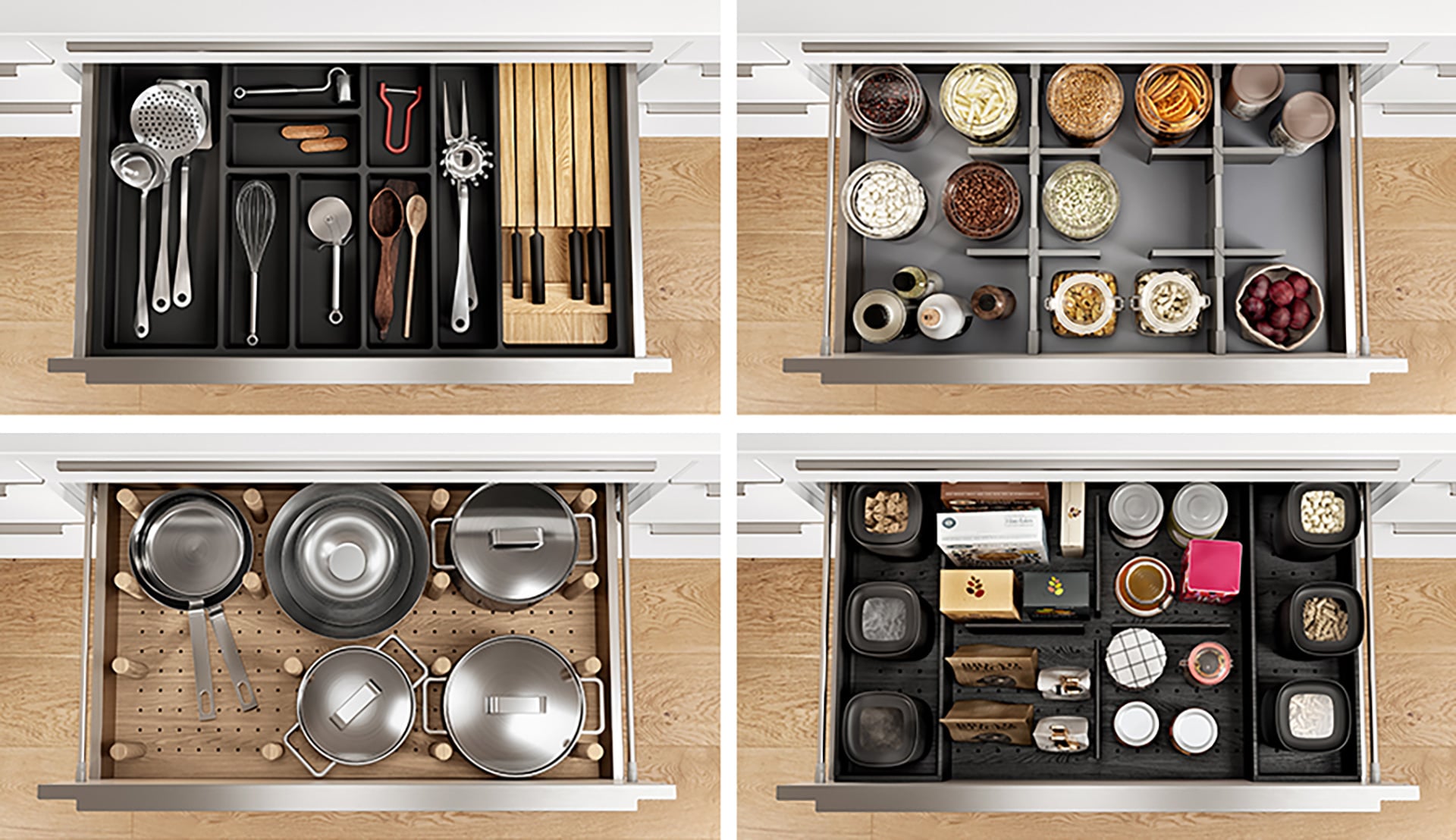 Nobilia Besteckeinsatz in Holz, Schwarzer Eiche mit intelligenter Organisation