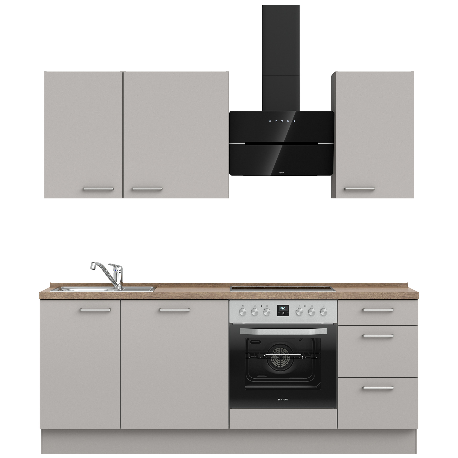 Nobilia Küchenzeile 210 cm in Steingrau Supermatt & Arbeitsplatte Eiche Havanna Nb.