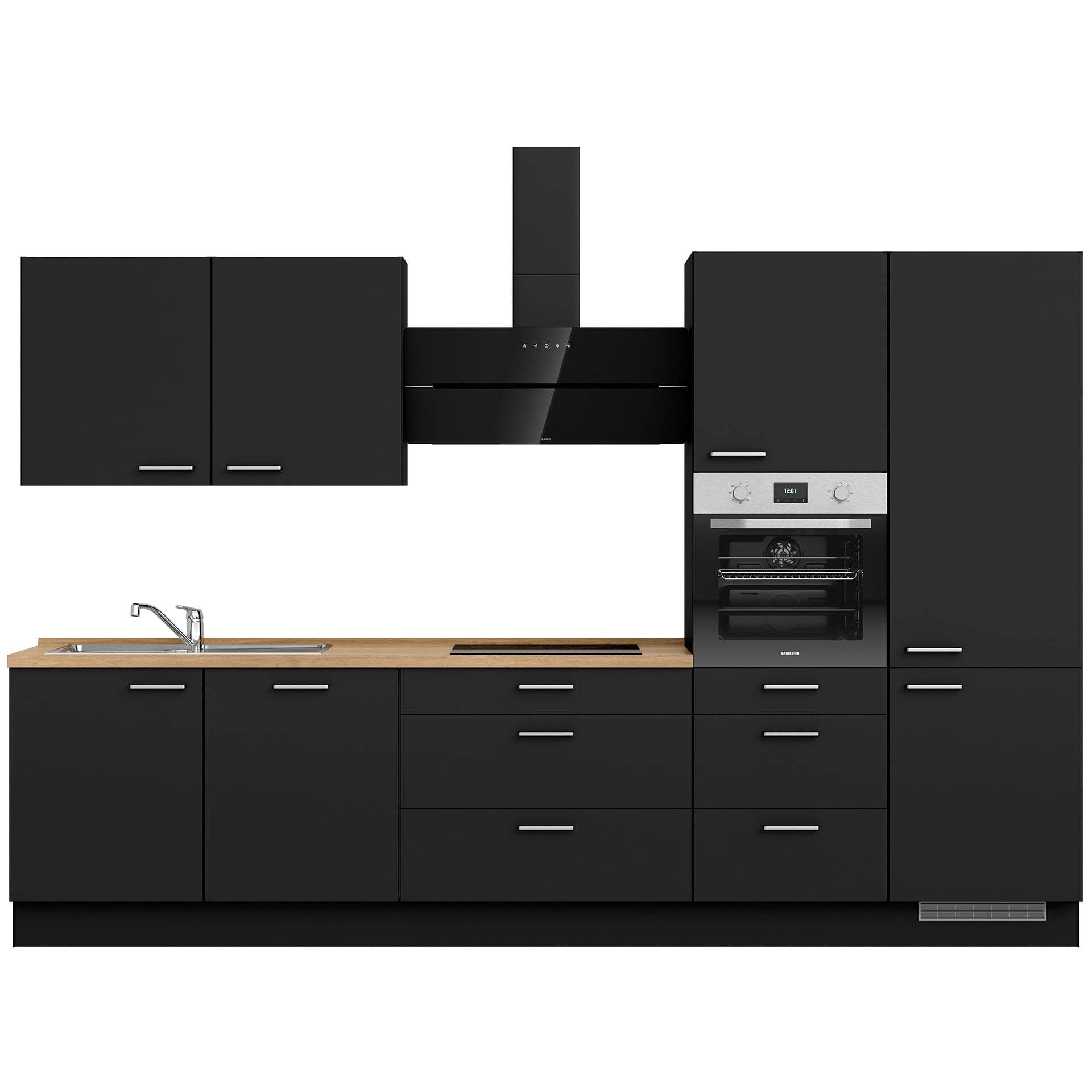 Nobilia Küchenzeile 360 cm in Schwarz Supermatt & Arbeitsplatte Eiche Sierra Nb.